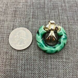Beatrix Wreath Brooch Pin Brooch Green Enamel Gold Vintage Bow 1 In
